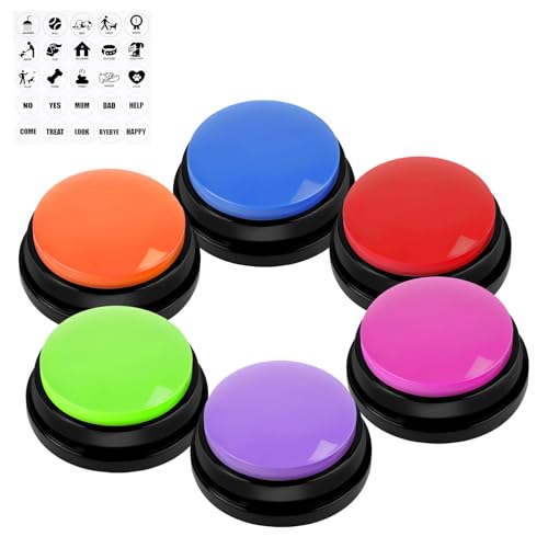 vsshe Buzzer mit Aufnahmefunktion, Haustier Talking Training Antwort Buzzer, 7 Farben Buzzers Aufnahmefähige Tasten für Hund Interaktion, 30 Sekunden Aufnahme&Wiedergabe Intelligenzspielzeug für Hunde