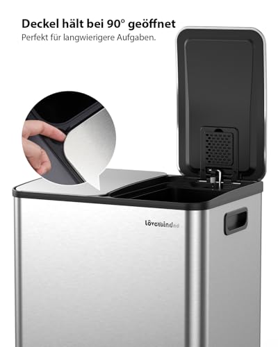 lovewind Mülleimer, 2 x 15L Mülleimer Küche, Doppeleimer für Recycling und Abfall, Silber… – Ansicht 7