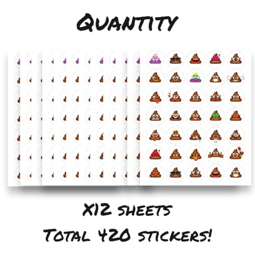 Poop Emoji Stickers - 420/840 Cute Poop Emoji Stickers for Poo Party Decorations, Poop Stickers for Potty Training, Poop Emoji Party Supplies, Poop Emoji Kids (420)