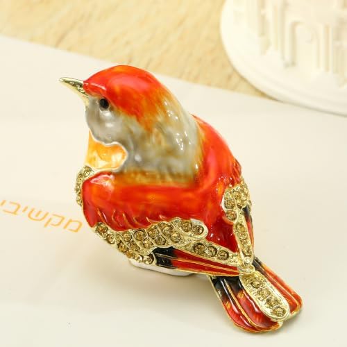 NIODAY Hand Painted Trinket Box Little Bird Series Enamel Vintage Jewelry Box Hinged Metal Organizer Decorative Treasure Box (Canary) - 1