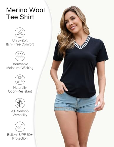 Merino Wool Womens T Shirts Loose Fit for Workout Athletic, Women Soft Moisture Wicking Short Sleeve Shirts Casual2