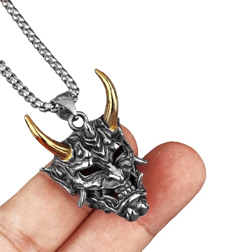 MIYU Japanese Hannya Mask Horn Stainless Steel Men Necklaces Pendants Chain Punk for Boyfriend Male Jewelry Creativity Gift