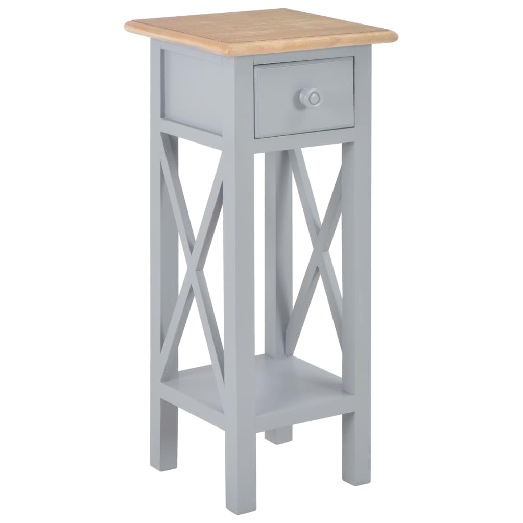 SXZenSpace Side Table Grey 27x27x65.5 cm Pinewood Small Bedside End with Drawer Modern Slim Hallway Accent Furniture for Living Room Bedroom Corridor