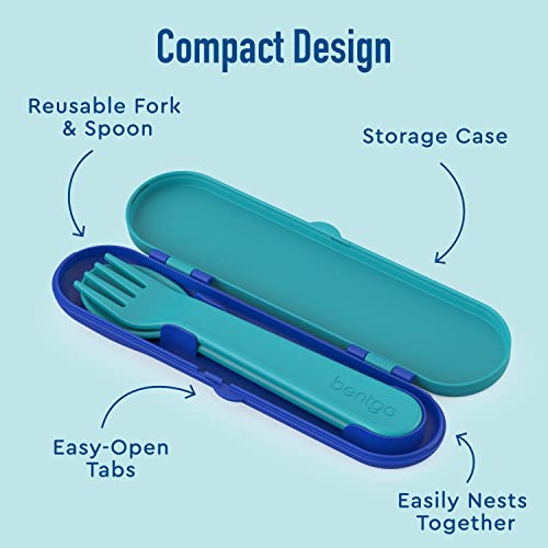Bentgo® Kids Utensil Set - Reusable Plastic Fork, Spoon & Storage Case - Bpa-Free Materials, Easy-Grip Handles, Dishwasher Safe - Ideal For School Lunch, Travel, & Outdoors (Shark) #TOP3