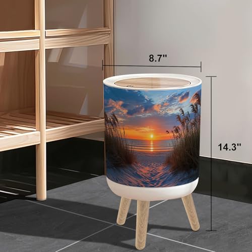 Caneca de basura pequeña con tapa y patas de madera, 7L miniatura 3