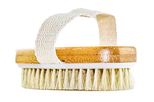 Hand Size Dry Brushing Body Brush - Face, Foot, Leg Exfoliator - Skin Tightening Cellulite Massager for Thighs - Natural Bristle Scrubber for Exfoliating Dead Skin & Lymphatic Drainage
