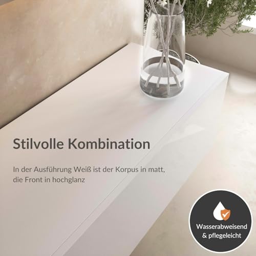 Planetmöbel West TV-Schrank, Fernsehtisch 160 cm lang, TV-Board hängend oder stehend, Fernsehschrank für Wohnzimmer, TV Möbel 37,8 x 160 x 30 cm, weiß