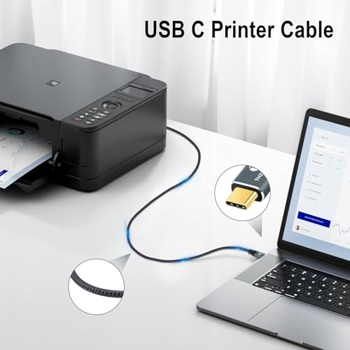 USB B à USB C Câble d ' imprimante 6.6FT/2M, USB C à USB 2.0 B Cord pour MacBook Pro, MIDI Câble pour Yamaha Casio Piano Numérique, MIDI Clavier, DJ Contrôleur
