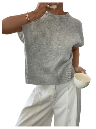 Image of SOLY HUX Women's Short Sleeve Sweater 3D Floral Sweaters Pullover Tank Tops Knit Vest Trendy Fashion Clothing