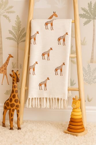 Image of Premium Cotton Giraffe Printed Throw Blanket | 50x60 Inches Multicolor Design Throw for Sofa, Chairs, Bedroom & Home | Skin-Friendly & Lightweight | 200 Thread Count