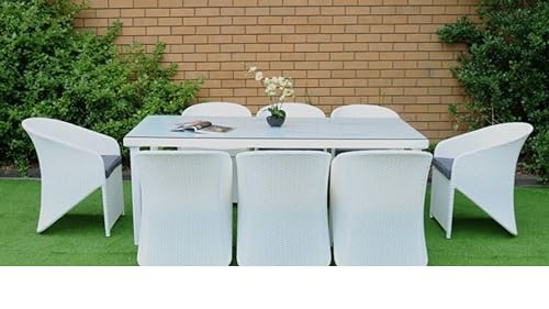 Outdoor Dining Set With Benches: Stylish, Durable Choices for Your Patio 6 DEVOKO 8 Seater Outdoor Dining Set All-Weather Garden Dining Set Furniture with Cushioned Chair and Table for Indoor, Terrace, Garden (White & Dark Grey) Table Without Glass Top