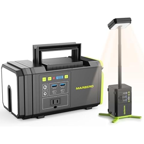 MARBERO 118Wh Portable Power Station with Telescopic Camping Lights for Camping Hiking 32000mAh 160W Max Power Bank with AC Outlet USB DC Output Solar Generator with Telecoping Camping Light Emergency Cover