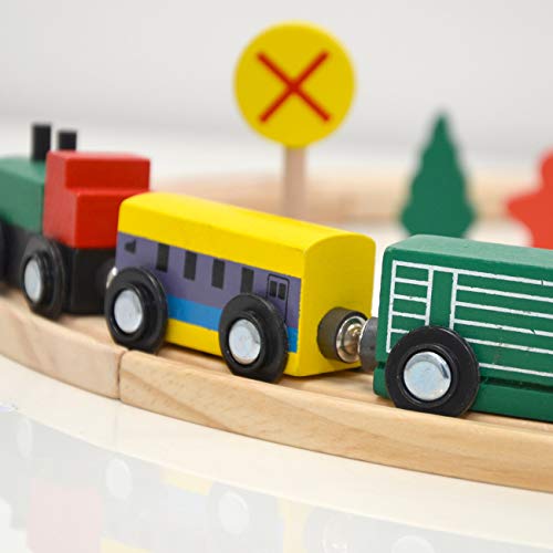 messefix 20 Delen Houten Trein Set - 1m Rails - Spoorweg met Spoorrails en Veel Accessoires - Speelgoed Spoorbaan voor Kinderen vanaf 3 Jaar - Speelgoedtrein Kinderen Houten Speelgoed Kerstmis - Image 7