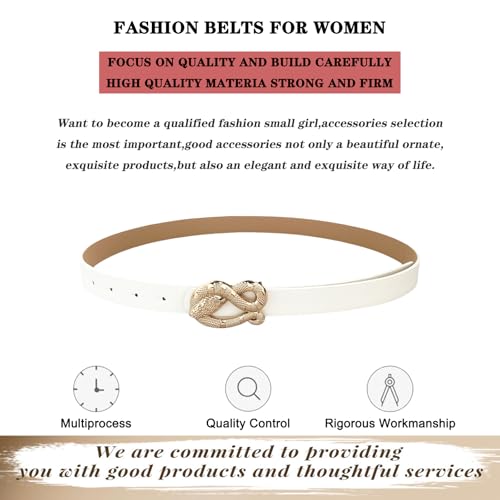 Fashion Leather Belts for Women with Snake Buckle Belt Designer Classic Belts for Jeans Pants Dresses (White, Fits waist size for 32"-36")4