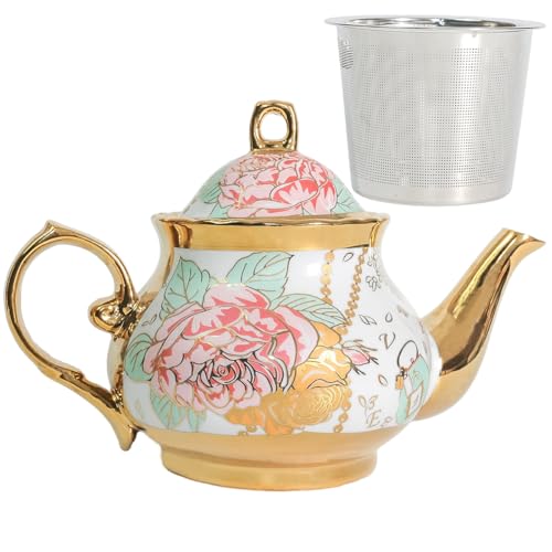 Teiera in ceramica classica vintage britannica in stile reale, grande teiera da 850 ml, perfetta per riunioni quotidiane (blu, grande)