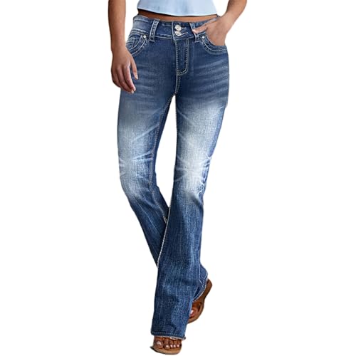 cffvdiz Bootcut Jeans for Women Mid-Rise Back Pockets American Flag Print Flare Denim Pants2