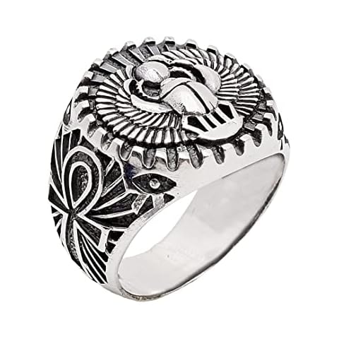 Men's Chunky Silver Ancient Egypt Bird Ring Cover