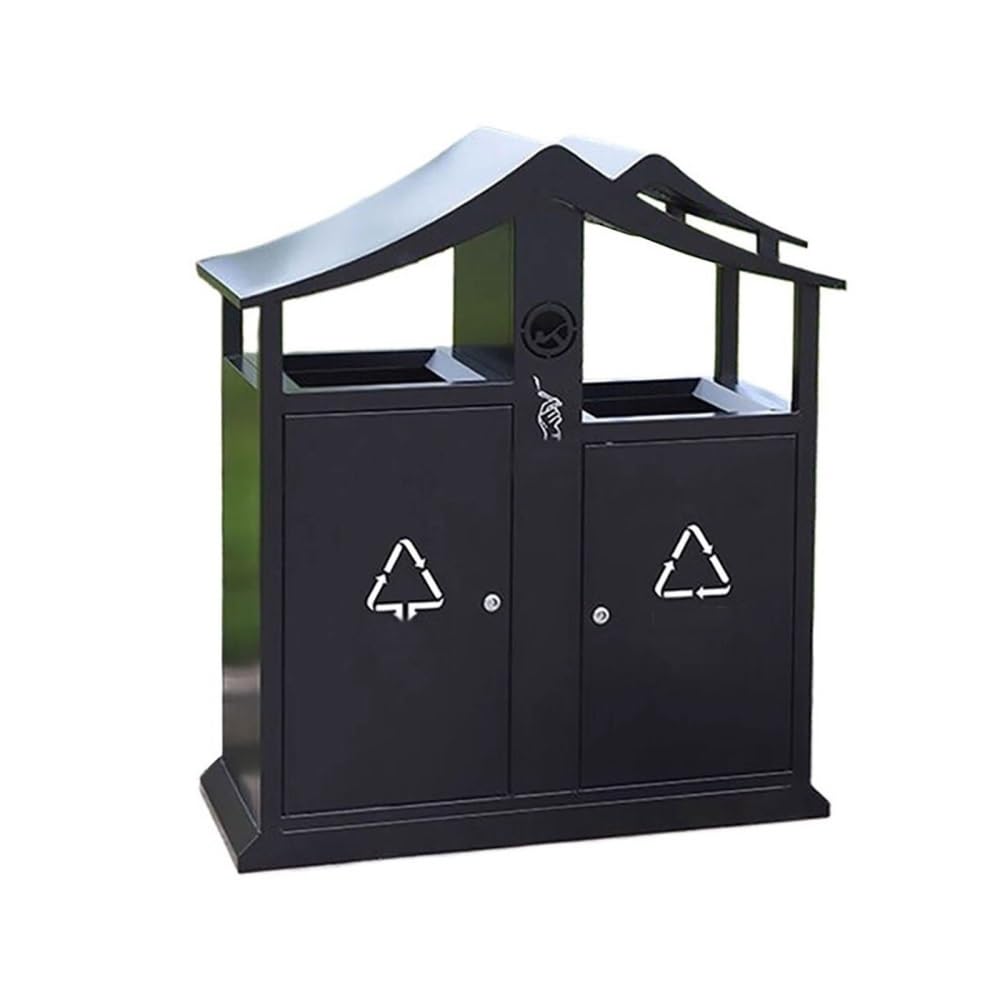 Outdoor Trash Can, Creativity Roof-Style Trash Can Metal Rubbish Bin for Outdoor Commercial Public Places