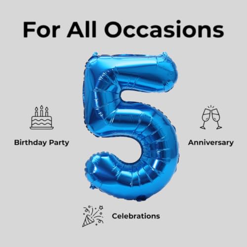 Image of YPSelected 32 Inch Large Foil Helium Number Balloon Birthday Wedding Party 0-9 (Blue, 5)