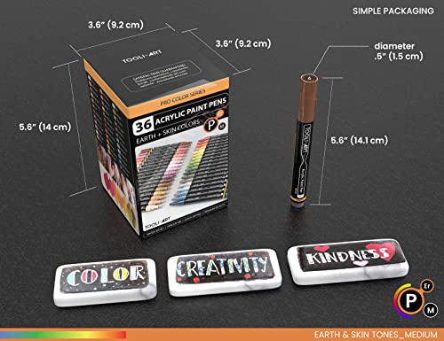 36 Acrylic Paint Pens Skin And Natural Earth Tone Marker Set For Rock Painting, Canvas, Mugs, Glass, Plastic, Wood, Metal, Fabric, Scrapbooking, Most Surfaces. Quick Drying Waterbased (Medium) #TOP5
