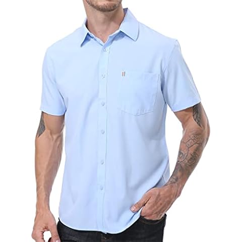 JACKETOWN Camisa Hombre Manga Corta con Bolsillo Azul Claro Cover