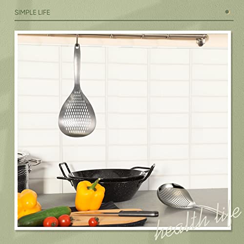 2 Pieces Skimmer Slotted Spoon Spider Strainer Stainless Steel Skimmer Ladle Skimmer Spoon Rustproof Frying Spoon Strainer Colander With Hanging Holes For Kitchen Cooking Draining And Frying #TOP2