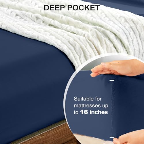 FreshCulture Twin XL Fitted Sheet Only 2 Pack - Hotel Quality Fitted Sheet - Ultra Soft & Breathable - Brushed Microfiber - Deep Pocket - Cooling Fitted Sheets for Twin XL Size Bed (Navy Blue)