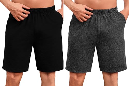 Uniexcosm Pantalones Cortos de Pijama para Hombre Verano Algodón Pantalón Shorts con Bolsillos Casual Ropa de Dormir Negro+Gris Oscuro XXL