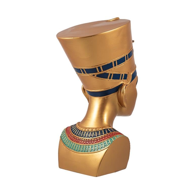 Figura Busto Nefertiti Reina egipcia Dorado de Resina Pintado a Mano 12x17x25 cm
