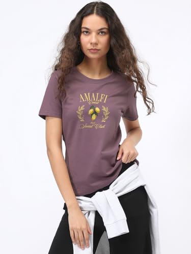 Image of Nobero Women's Graphic Printed T-Shirt | Regular Fit 180 GSM Cotton Tee for Women | Comfortable Round Neck Casual Wear