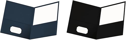 Oxford Carpetas de doble bolsillo, papel texturizado, tamaño carta, azul oscuro y negro, capacidad para 100 hojas, caja de 25