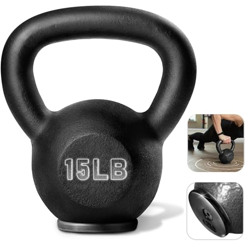 Yes4All Kettlebells 15 lbs - Cast Iron Kettle Bell with Protective Rubber Base - Strength Training Kettlebells for Weightlifting, Conditioning & Training