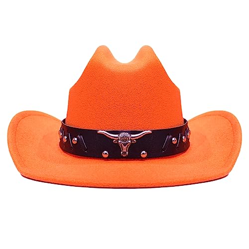 Kalerona Orange Cowboy Hat for Men Women Western Cowboy Hat with Leather Rivet Band Classic Design for Music Festival Stage Performance Party or Daily Streetwear (2 Sizes M L)