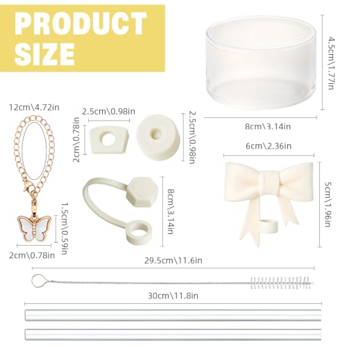 Image of HASTHIP for Stanley Cup Accessories & Charm Kit Set of 9Pcs Kit Cute Bow Straw Cap, 2 Straight Straws, Cleaning Brush, Handle Charm, Bottom Sleeve(Cup NOT Included)