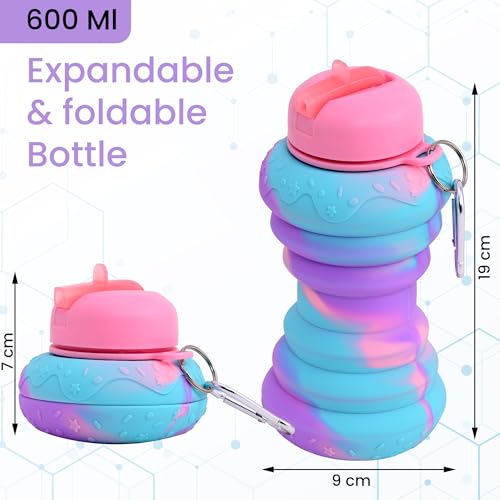 Image of Kuber Industries Pack of 2 Collapsible 600 ml Silicone Water Bottle With Flip Cap | Lightweight & Portable School Water Bottle - Ideal For Travel & Gym | Pink