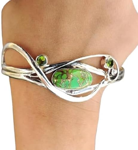 Green Copper Turquoise Bangle, 925 Silver Field Bangle, Handmade Bangle, Women Bangle, Adjustable Bangle, Everyday Bangle, Silver Bracelet Jewelry