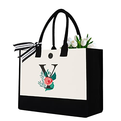 Image of Initial Canvas Tote Bag, Monogrammed Tote Bags Suitable for Mother's Day Wedding Beach