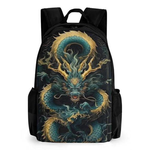 Sac à dos étudiant dragon japonais et sac de voyage garçon filles de 17 pouces