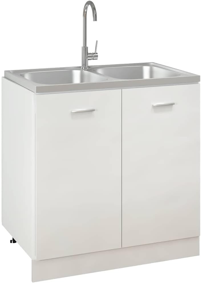 Kitchen Sink 31.5" x 19.7" Double Basin Stainless Steel Drop-in Sink with Drainer Board and Pipe Kit, Reversible Top Mount Design