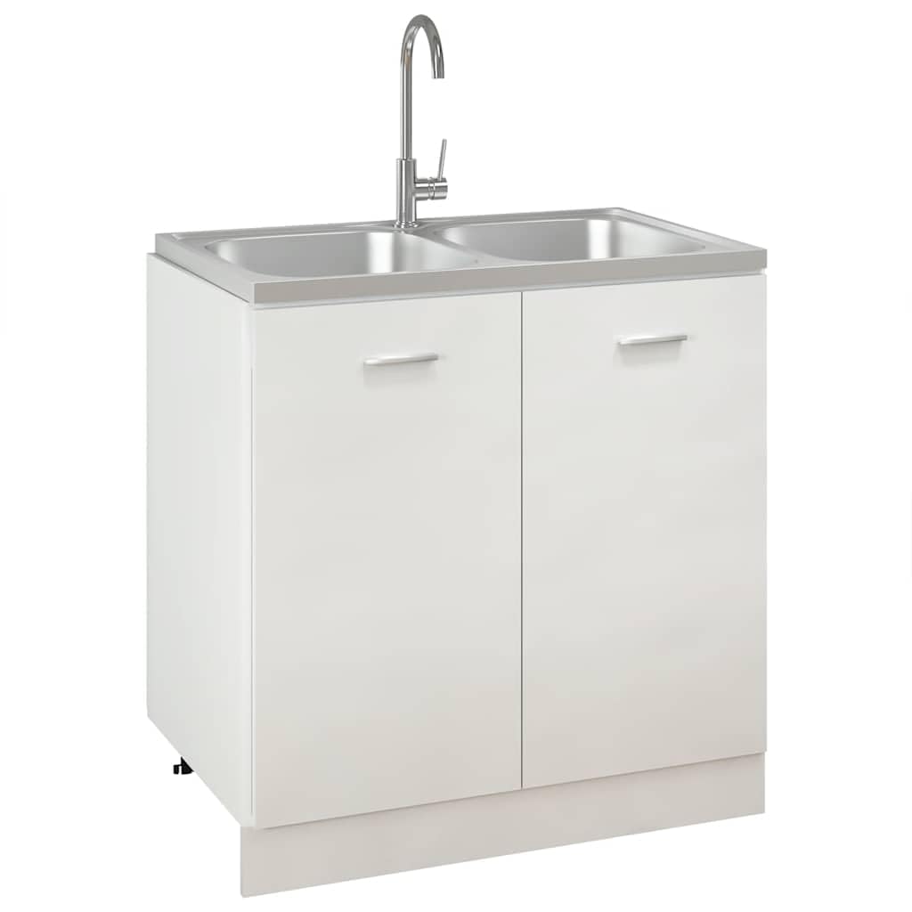Fregadero doble plateado de acero inoxidable, 800 x 500 x 155 mm, con escurridor y sifón, para cocina, lavadero, camping, autocaravana