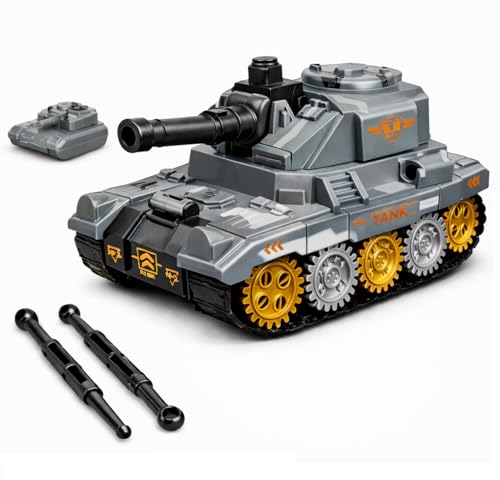 Image of TEC TAVAKKAL Battle Breakers Toy Military Tank for Kids with Mini Tank Launcher, 360 Rotating Turret & Adjustable Cannon | Action Battle Toy Vehicle with Moving Wheels for Kids (Gray)