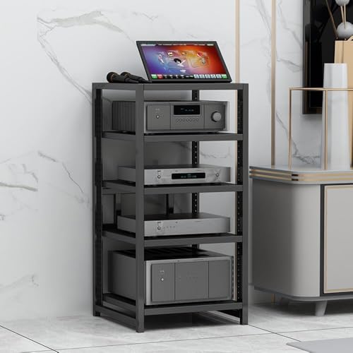 Soporte organizador de medios de madera de 6 niveles con estantes ajustables para oficina
