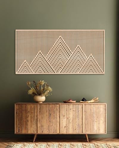 DEKORARTX Wooden Wall Art Mountain Lines, Wood Wall Decor, Geometric Panel, Large Mountain Wall Sign Above Bed and Living Room Decor (Maple, 50x100cm | 20"x40")