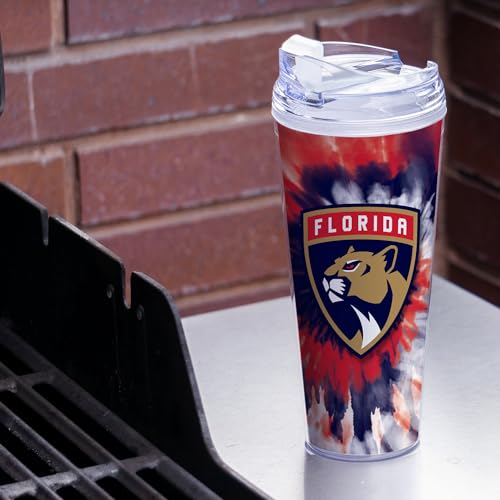 Image of Rico Industries NHL Hockey Team Color Tie Dye 24oz Metallic Acrylic Tumbler with Hinged Lid, Officially Licensed Double Wall Tumbler with Straw