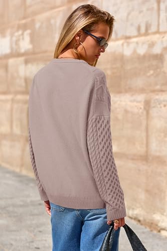 Arach&Cloz Womens Oversized Cute Sweater 2026 Spring Winter Clothing Fashion Plus Size Tops Cable Knit Crewneck Wool Long Sleeve Clothes Trendy Fisherman Pullover Light Nutmeg S - image 4