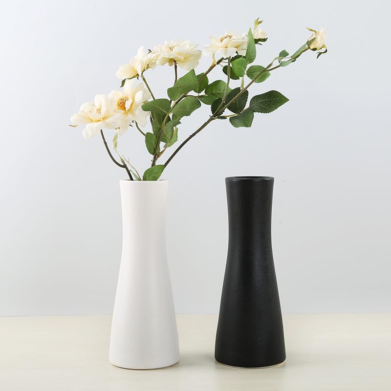 Vase à bourgeons en céramique de 18 cm - Grand vase conique à tige unique - Petit bourgeon décoratif - Centre de table floral pour mariage, bureau (blanc) – Image 5