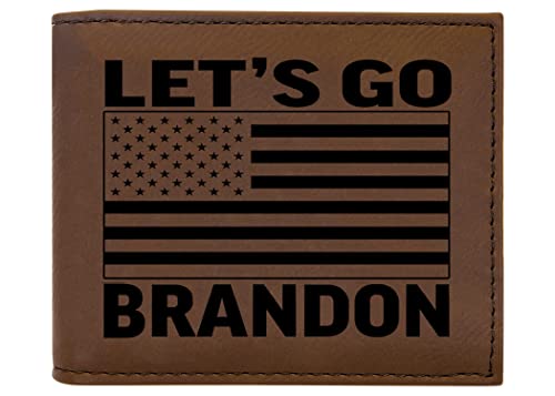 Rogue River Tactical USA American Flag Anti Biden Lets Go Brandon Men's Leather Bifold Wallet RFID Gift For Him Dad Father United States Billfold Conservative Republican