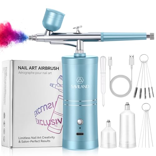 Image of SAVILAND High Air Pressure Airbrush Kit: Salon Results at Home Air Brush for Nails Dual Mode Portable Nail Airbrush Machine with Battery for French Nail Aura Nail Even Spray Mobile Nail Services