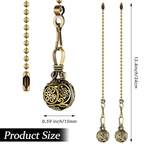 Image of Yaomiao 4 Pieces Ceiling Fan Pull Chain Vintage Hollow Fan Danglers Coppery Color Light Pull Extension 13 Inch Lamp Pulls Extender with Ball Connector Chain for Decoration(Brass)
