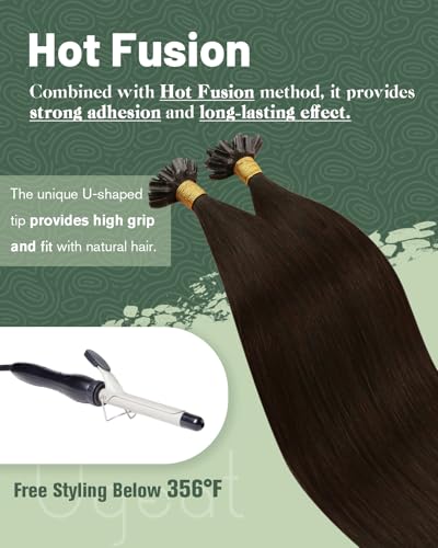 Ugeat U Tip Hair Extensions Real Human Hair Dark Brown 14 Inch U Tip Human Hair Extensions Keratin Darkest Brown for Women #2 50S 50G - Image 4